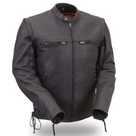 First MFG Mens Sleek Vented Scooter Leather Jacket. Convertable to 