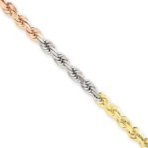   , 14 Karat Tri Color Gold, Diamond Cut Rope Chain   24 inch: Jewelry