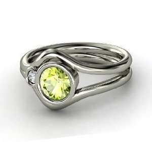 Sheltering Sky Ring, Round Peridot Sterling Silver Ring with Diamond