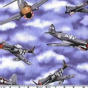  45 Wide Fighter Planes Blue Fabric By The Yard Arts 