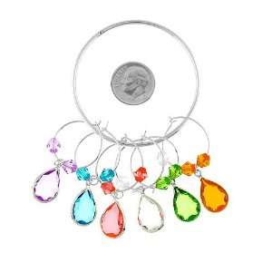 Wine Charms ~ Tear Drop Multi Color Wine Glass Charms Set of 6:  