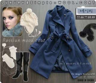 Hot ! Button Design Fashion Stand Collar Long Coat Belted Womens 