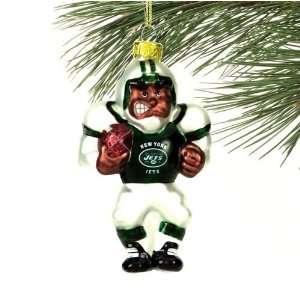  New York Jets Angry Football Player Glass Ornament: Sports 