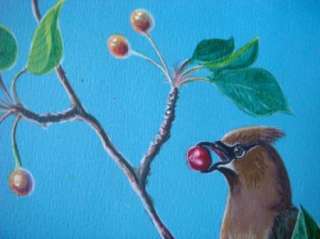 Robert Gossel Original Painting Jay Bird Eating Cherry  
