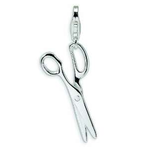  Sterling Silver Polished Movable Scissors W/Lobster Clasp 