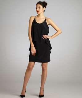 Nicole Miller black silk tiered embellished tank dress