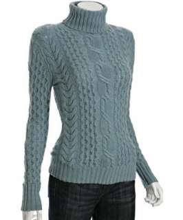 Autumn Cashmere blue heather chunky cable turtleneck sweater  BLUEFLY 