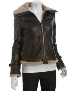 Miss Sixty brown faux leather faux shearling aviator jacket