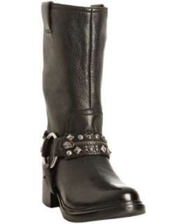Miu Miu black leather studded harness boots  
