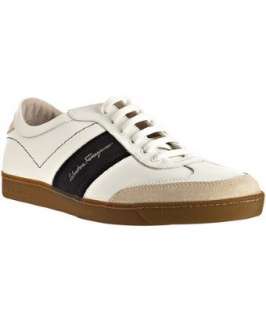 Ferragamo white calf Marling 2 navy suede detail sneakers   