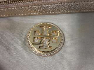 Authentic Tory Burch $425 Metallic Gold Leather Stacked Logo Classic 
