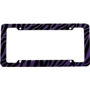   Black and Purple Plastic Zebra Print License Plate Frame Automotive