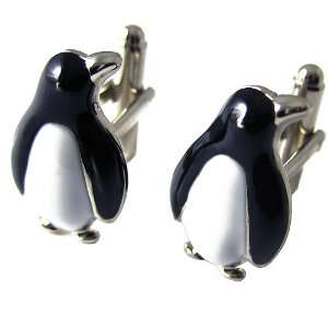  Black and White Enamel penguin Silver Cufflinks Jewelry
