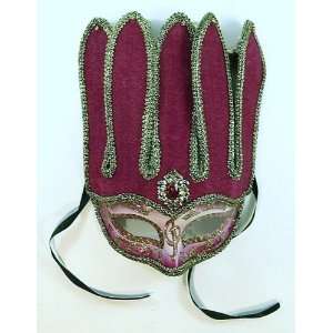  Mardi Gras Jester Eye Mask in Red, with Rhinestone Accent 