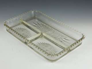  CRYSTAL GLASS RECTANGLE DIVIDED SERVING PLATE RELISH DISH PLATTER