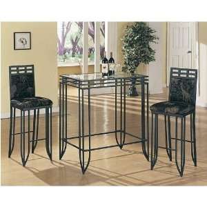   Black Finish Matrix Metal Bar Table & 2 Stool Set Furniture & Decor