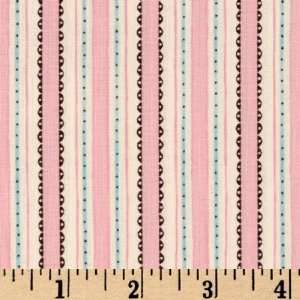  44 Wide Fanciful Friends Scalloped Stripes Pink Fabric 