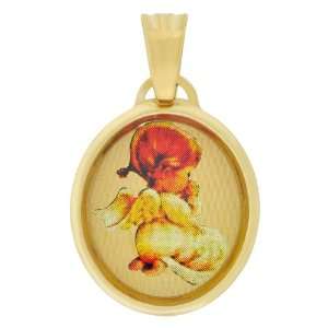 14k Yellow Gold, Praying Baby Angel Pendant Charm with Colorful Enamel 