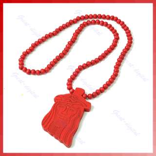 Hot Hiphop Wooden Bead JESUS Piece Rosary Necklace CHRIST Pendant 