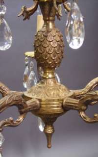Antique Brass 5 Light Chandelier Crystal Prisms Light  