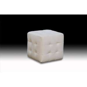   Zen Bonded Leather Tufted Cube Accent Ottoman in White
