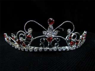 Bridal/PROM/Pageant Tiara Silver Crown Red Crystal 9064  
