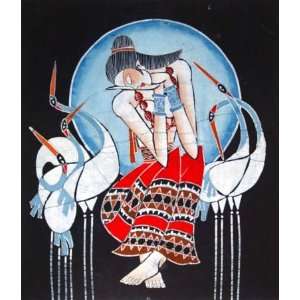  Chinese Batik Tapestry Picture Wall Hanging Crane Girl 