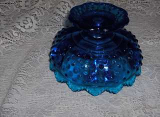   Fenton Glass Crystal Royal Blue Hobnail Candle Centerpiece Bowl  
