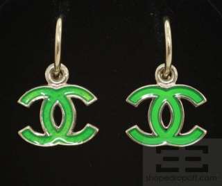 Chanel Emerald Green Monogram Dangle Earrings  