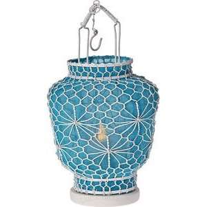   Turquoise Blue Hanging Wire and Linen Candle Lantern: Home & Kitchen