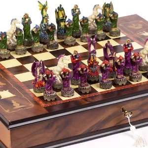  Fantasy Chessmen & Napoli Chess Board/Cabinet From Italy 