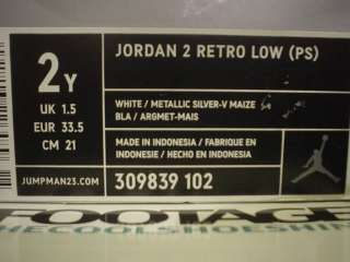   Nike Air Jordan II 2 Retro Low WHITE SILVER GREY YELLOW MAIZE Sz 2Y 2