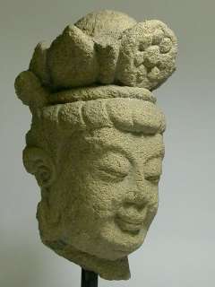 Chinese 5thC Northern Wei Sandstone Bodhisattva Head From Cave  