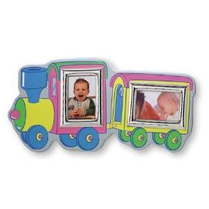   Wooden TRAIN w/ TWO STERLING SILVER Picture Frames. MADE IN ITALY