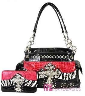   Zebra Bling CROSS Pocket Tote Bag Handbag Purse Wallet SET Pink  