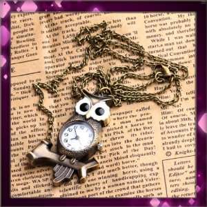   owls stood in the branches Pocket Necklace Watch Beautiful&chain W0401