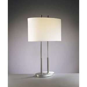   Nickel Table Lamp with Oval White Linen Shade