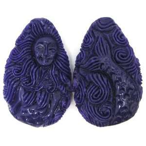  30x48mm coral carved mermaid pendant bead purple