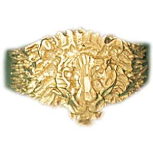  14kt Yellow Gold Lions Head Mens Ring: Jewelry
