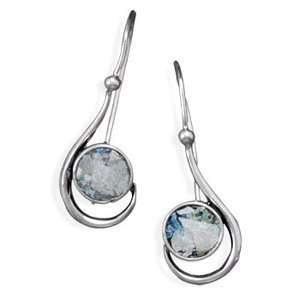   Roman Glass Earrings Small Handcrafted Sterling Silver: Jewelry