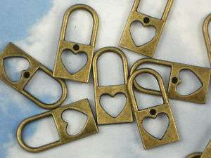12 Antique Bronze Heart Diary Lock Charm Pendant   P560  