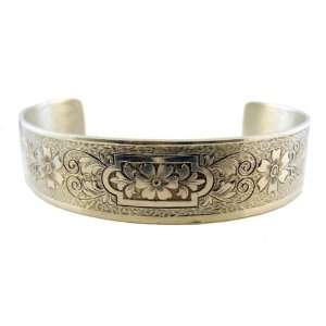  Style Sterling Silver Floral & Foliate Engraved Cuff Bracelet: Jewelry