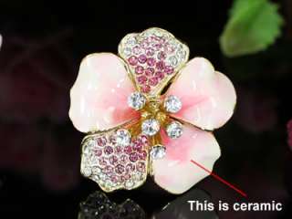 Pink Ceramic Flower Ring use Swarovski Crystal SR113  