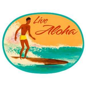  Live Aloha Surfer   Hawaiian Art Decal   Car Window Bumper 