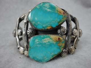 RARE vintage Navajo FOX turquoise silver bracelet Native American 