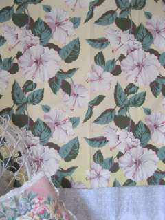 PAIR 1940s Barkcloth Era HIBISCUS Flowers Drapes Drapery Fabric 44 x 