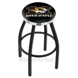 Missouri Tigers Logo Black Wrinkle Swivel Bar Stool with Flat Chrome 
