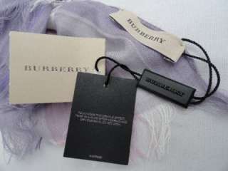 BNWT BURBERRY Wool & Silk Lilac Check Long Scarf   180x50cm, Made IN 