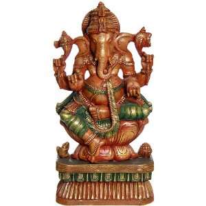  Kamalasana Shri Ganesha   South Indian Temple Wood Carving 