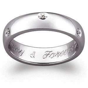   Platinum Plated Sterling Silver Engraved Diamond Promise Band: Jewelry